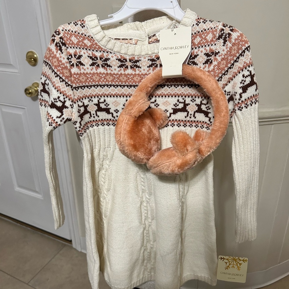 NWT Cynthia Rowley Holiday Sweater Dress With Headband Size 4T